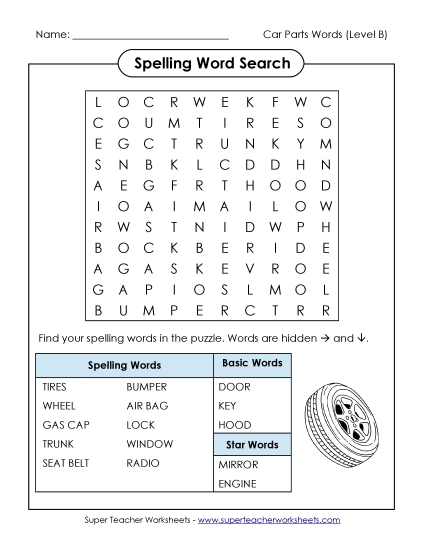 Word Search (B-Car Parts) 