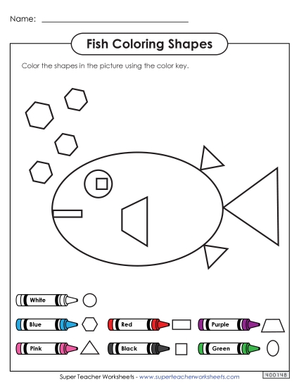 Coloring Shapes - Fish Geometry Worksheet