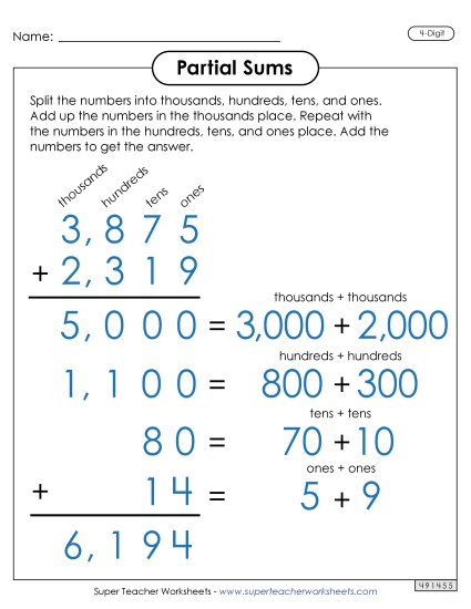 New Partial Sums Anchor Chart (4-Digit) Spanish Worksheet New Partial Sums Anchor Chart (4-Digit) Spanish Worksheet