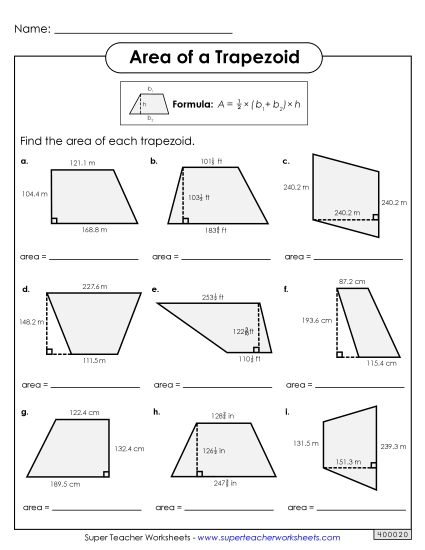 Areas of Trapezoids Practice (Advanced)