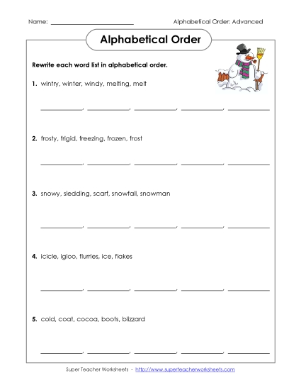 Winter ABC Order (Intermediate)