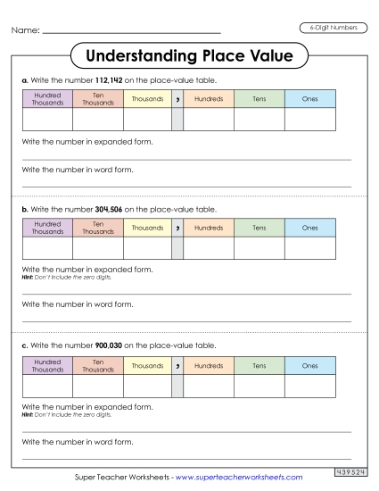 Understanding Place Value (6 Digits)