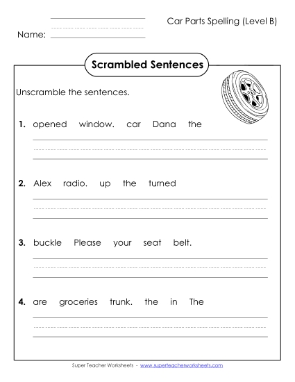 Scrambled Sentences (B-Car Parts) 