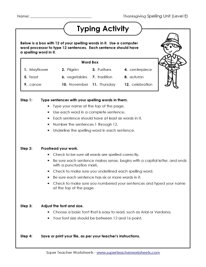 Typing Sentences Spelling E Worksheet