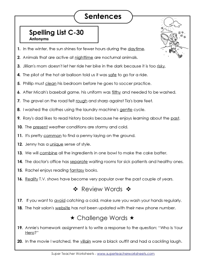 Spelling Test Sentences (C-30)
