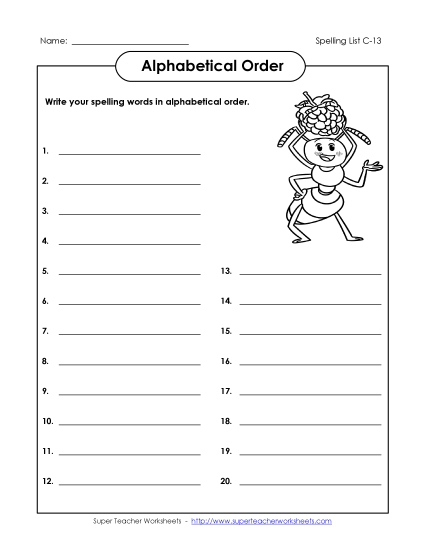 ABC Order: Write List (C-13)