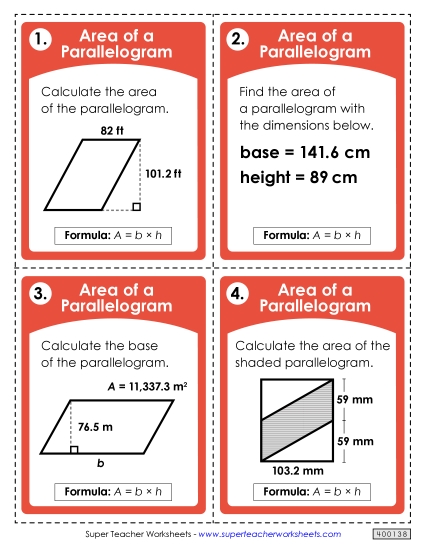 Task Cards: Areas of Parallelograms (Advanced)