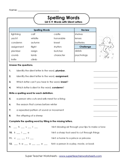 Questions Worksheet (E-9)