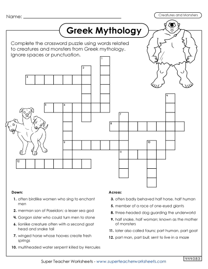 Crossword Puzzle: Creatures & Monsters