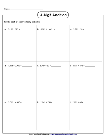 Addition Boxes: 4-Digit