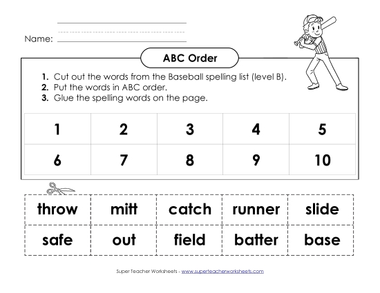 ABC Order: Cut and Glue (B-Baseball) 