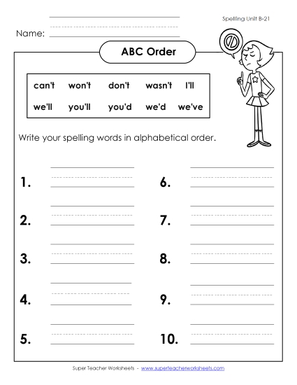 ABC Order: Write List (B-21)