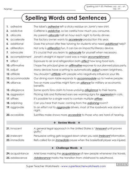 Spelling Sentences (F-20)