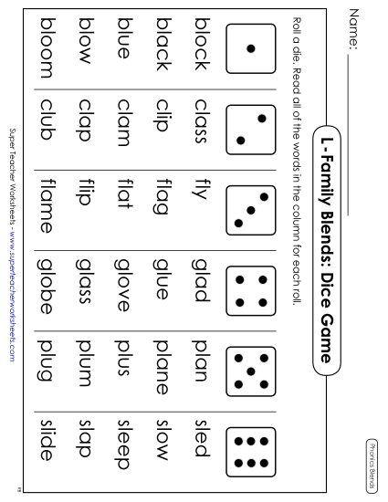 Phonics Blend Dice Game