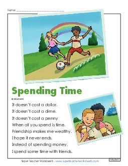 Spending Time (Poem) 2nd Grade Reading Comprehension ELA Worksheet