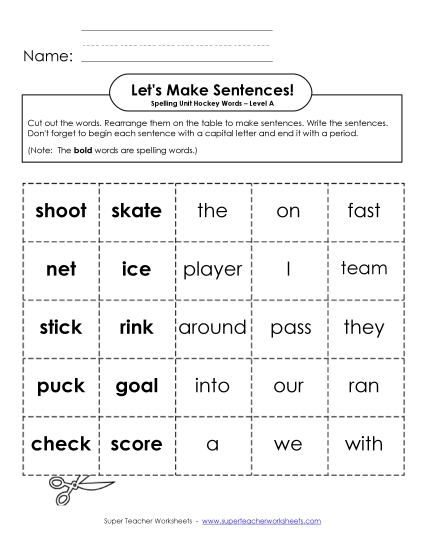 Let\'s Build Sentences (A-Hockey Words)