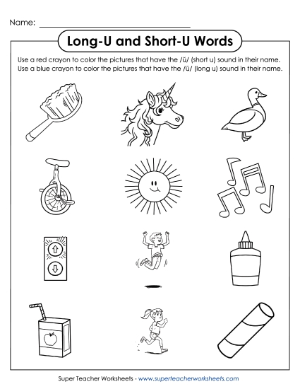Color Long U and Short U Words