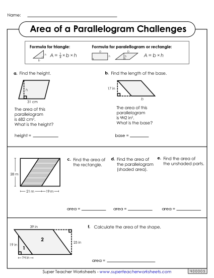 Area of a Parallelogram Challenges (Intermediate)