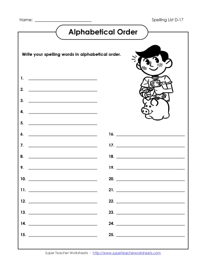 Alphabetical Order: Write List (D-17)