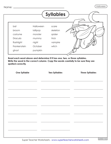 Halloween Syllables Worksheet