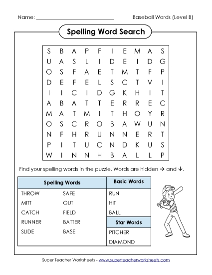 Word Search Puzzle (B-Baseball) 