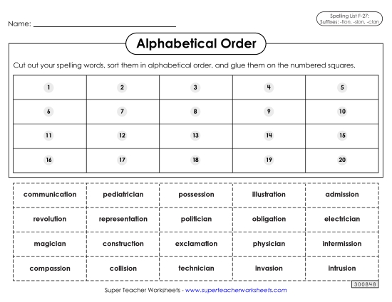 Alphabetical Order: Cut-Glue (F-27)