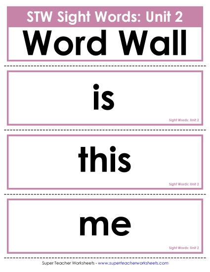 Pocket Chart or<br>Word Wall (Unit 2)