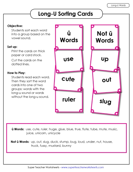 Word Sorting Cards (Long U Words)