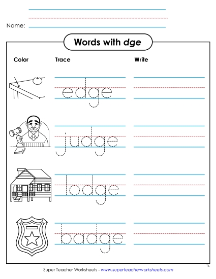 Trace and Write (-dge Words)