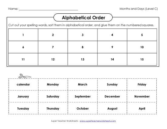 ABC Order: Cut and Glue (C-Months and Days) 