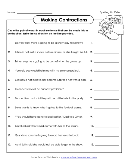 Making Contractions Worksheet (D-26) 