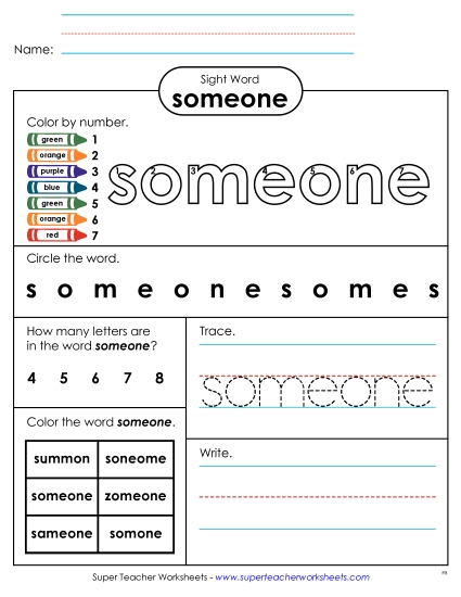 Worksheet 4: Someone