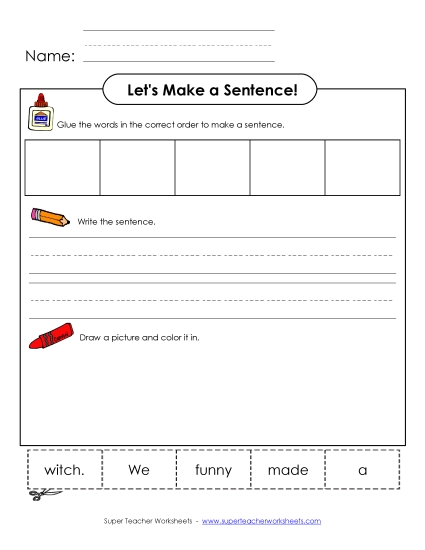 Build-a-Sentence: Funny Witch Sentences Basic Worksheet