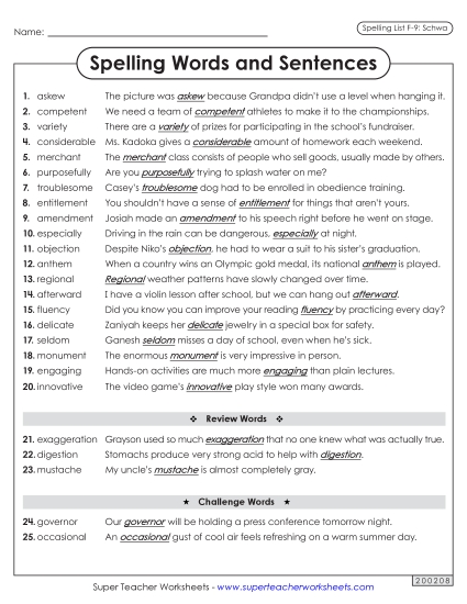 Spelling Sentences (F-9)
