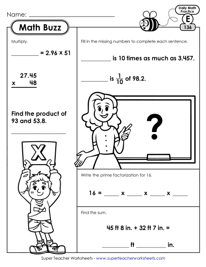 Math Buzz: Week 28<br>Worksheets 136 through 140