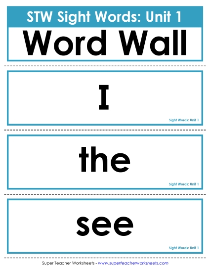 Pocket Chart or<br>Word Wall (Unit 1)