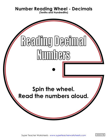 Reading Numbers Wheel: Decimals (Tenths and Hundredths)