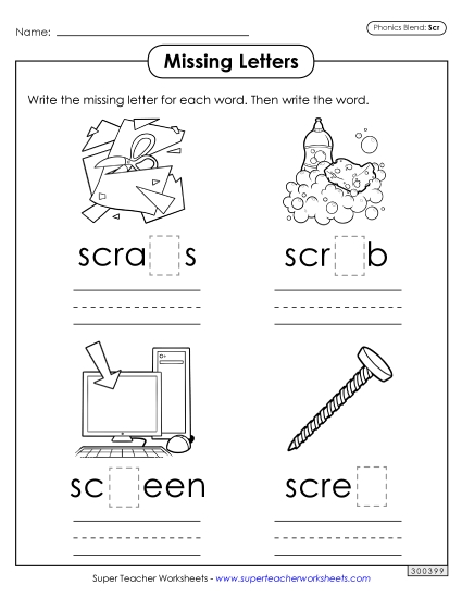 Missing Letters (Scr- Words)