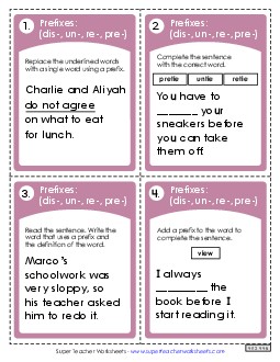Task Cards: Prefixes & Suffixes 2nd Grade ELA Worksheet