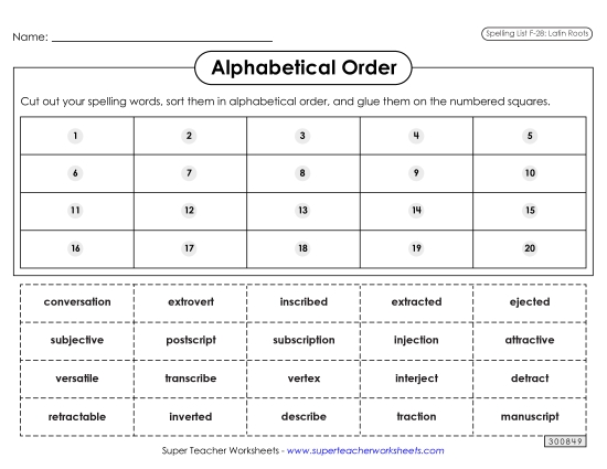 Alphabetical Order: Cut-Glue (F-28)