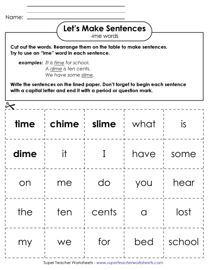 Make Sentences: Word Cards (-ime)