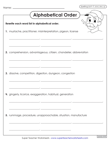 Alphabetical Order Worksheet (F-7)