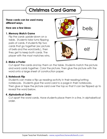 Christmas Word-Picture Card Sort  Free Worksheet