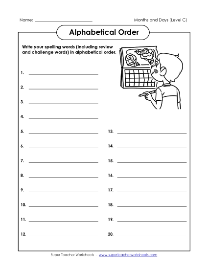 ABC Order: Write It Out (C-Months and Days) 