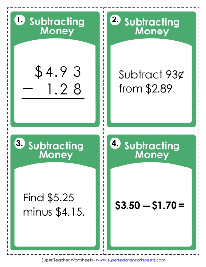 Task Cards<br>Subtracting Money