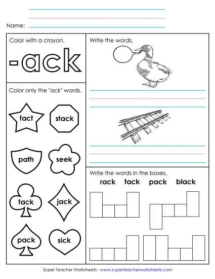 Worksheet 1 (-ack Words)