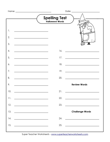 Spelling Test (D-Halloween)  Spelling D Worksheet