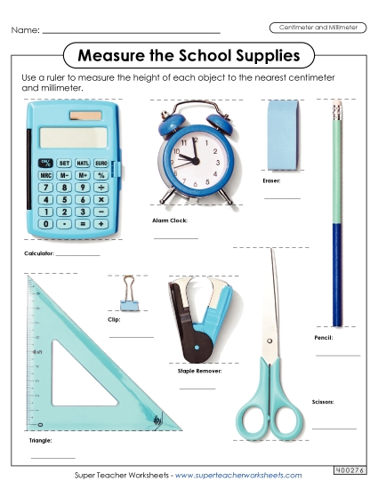 Measure the School Supplies <br>(Nearest Centimeter and Millimeter)