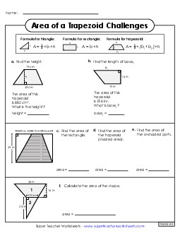 Area of a Trapezoid Challenges 6th Grade Math Worksheet