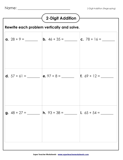 Addition Boxes: 2-Digit (Regrouping)